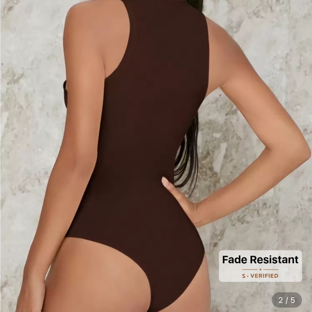 SHEIN Nude Ribbed Sleeveless high neck Bodysuit - Picture 15 of 16
